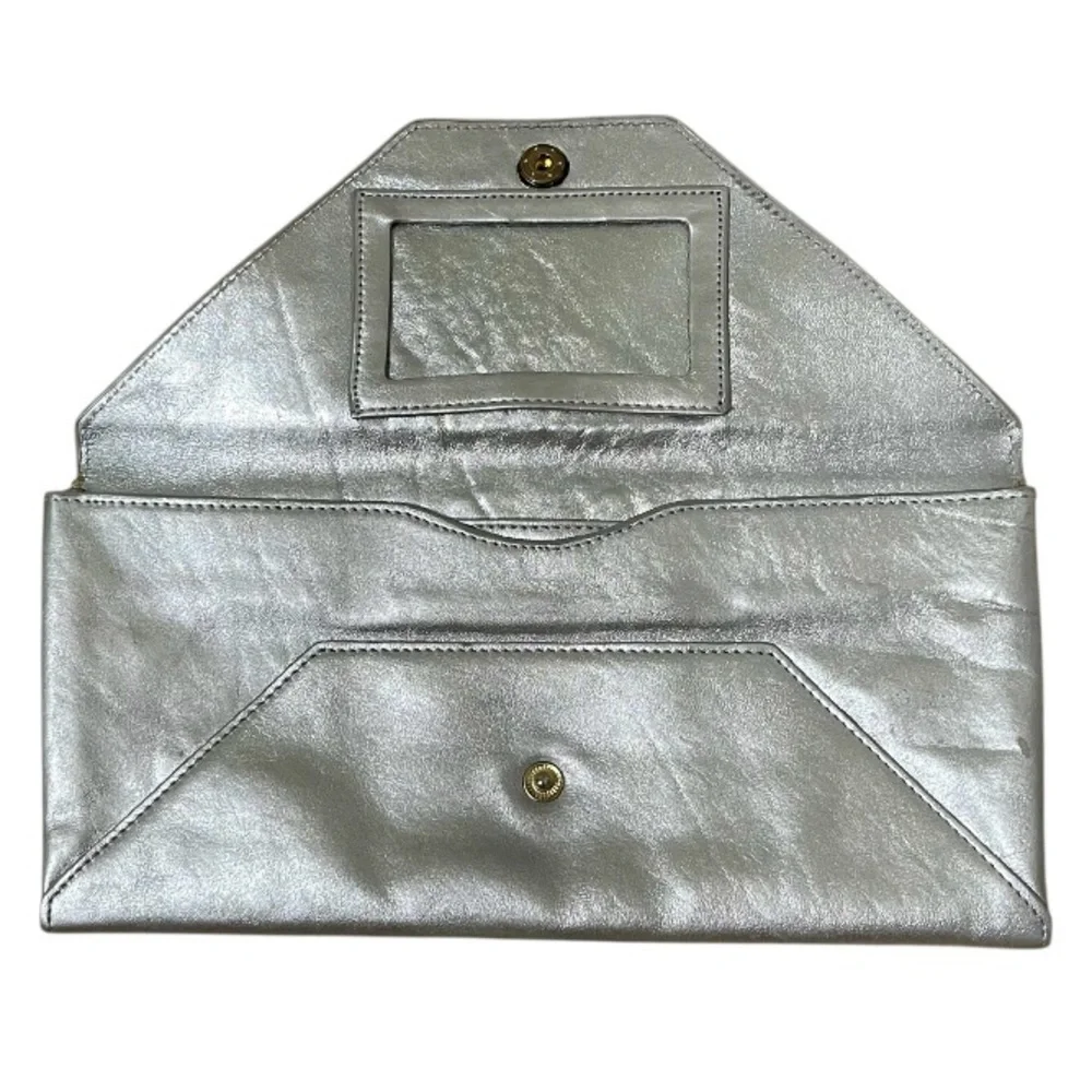 Sobella Silver Metallic Leather Clutch Cocktail Party Wedding Prom Minimalist
